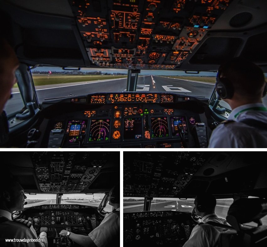 Meevliegen in een cockpit van een Boeing 737-800