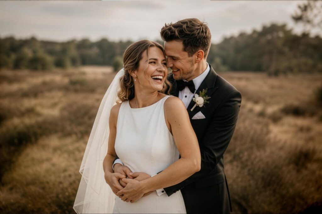 Trouwfotograaf Helmond Brandevoort Eindhoven Geldrop Mierlo Asten of Someren // Trouwdag in Beeld Bruidsfotograaf // Zijn jullie op zoek naar een trouwfotograaf? Bruidspaar geniet samen van een romantisch moment in de natuur tijdens zonsondergang. Romantische en ongedwongen trouwreportage op de Strabrechtse Heide vlakbij Helmond, Asten, Mierlo en Geldrop. Échte emoties. Pure liefde. Tijdloze trouwfotografie.